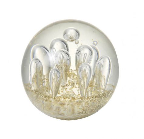 Glass Paperweight with Bubbles and Gold Specks