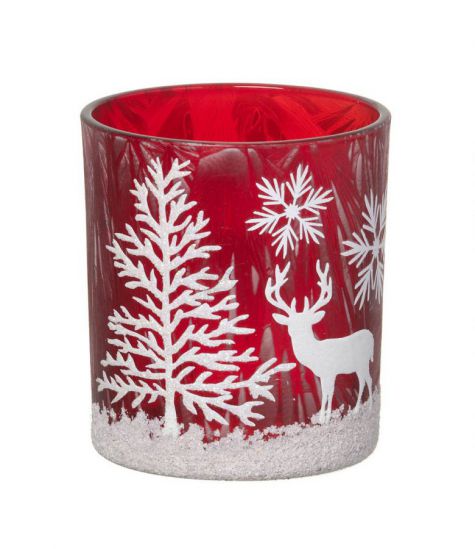 Red Tealight Holder with White Scene